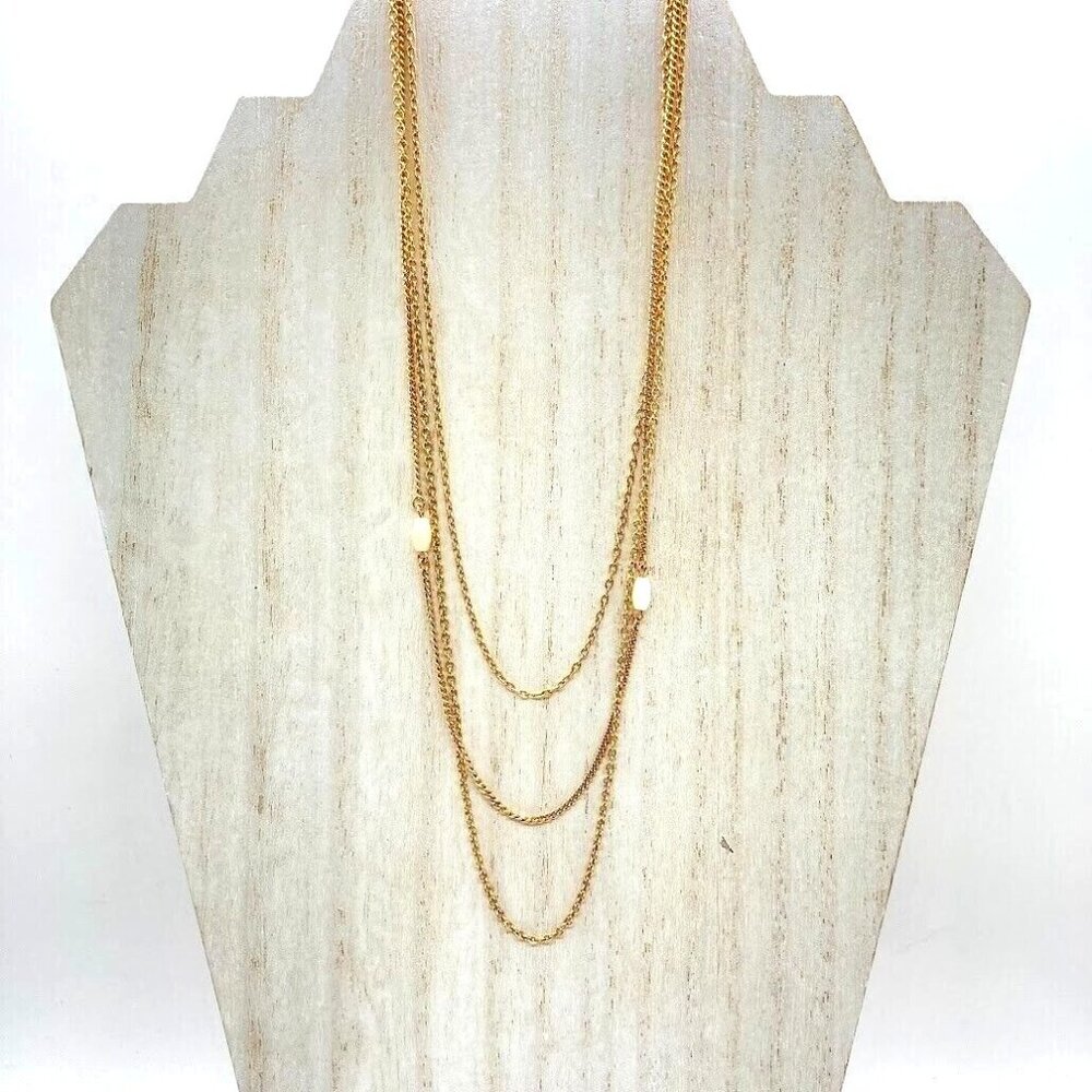 Avon Necklace Multi Strand 15.5" Station Mother of Pearl‎ Vintage Gold Tone